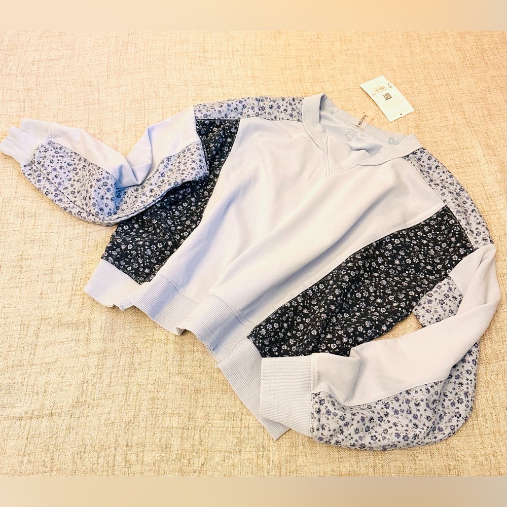 Altar'd State Floral Patchwork Sweatshirt - Black and White